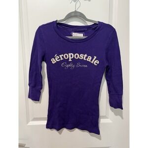 Aeropostale Shirt Large Purple Stretch Spell Out Embossed Logo Y2K Shorter Sleev